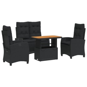 vidaXL 4-tlg. Garten-Essgruppe mit Kissen Schwarz Poly Rattan