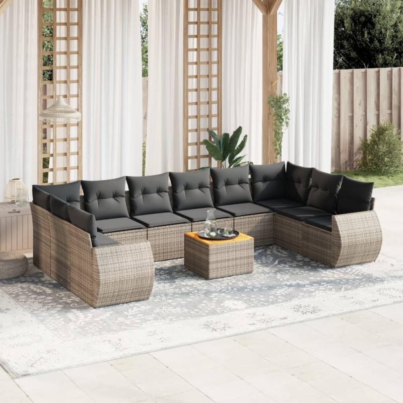 vidaXL 11-tlg. Garten-Sofagarnitur mit Kissen Grau Poly Rattan vidaXL 11-tlg. Garten-Sofagarnitur mit Kissen Grau Poly Rattan