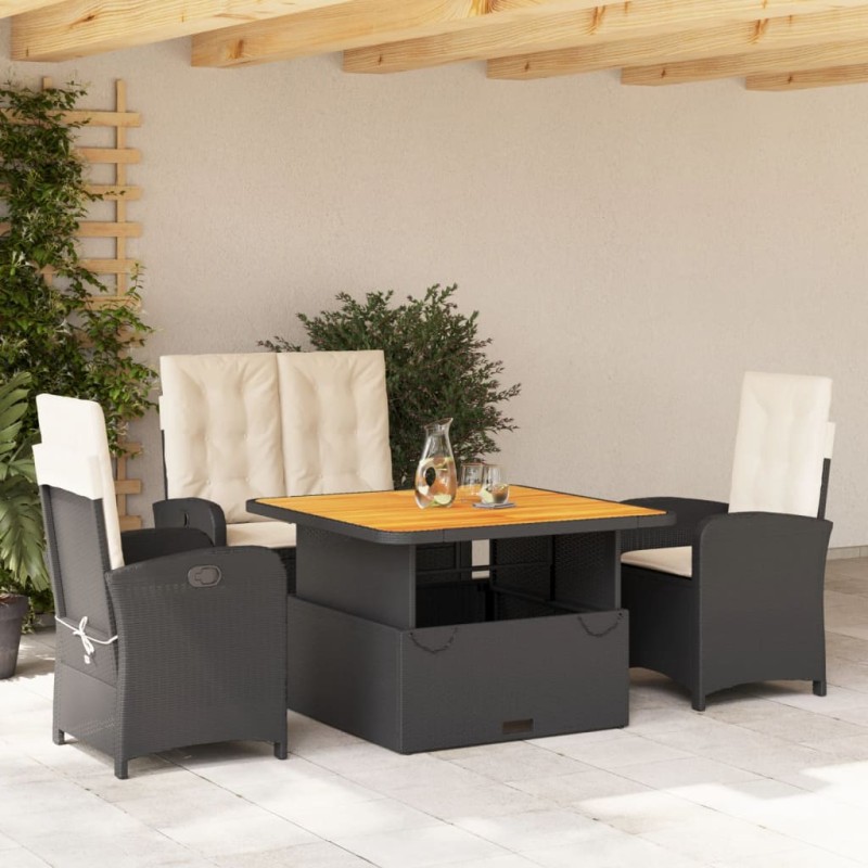 vidaXL 4-tlg. Garten-Essgruppe mit Kissen Schwarz Poly Rattan vidaXL 4-tlg. Garten-Essgruppe mit Kissen Schwarz Poly Rattan
