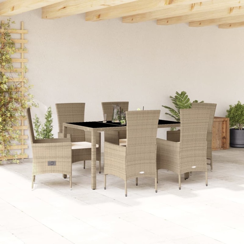vidaXL 7-tlg. Garten-Essgruppe mit Kissen Beige Poly Rattan vidaXL 7-tlg. Garten-Essgruppe mit Kissen Beige Poly Rattan