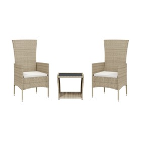 vidaXL 3-tlg. Garten-Essgruppe mit Kissen Beige Poly Rattan
