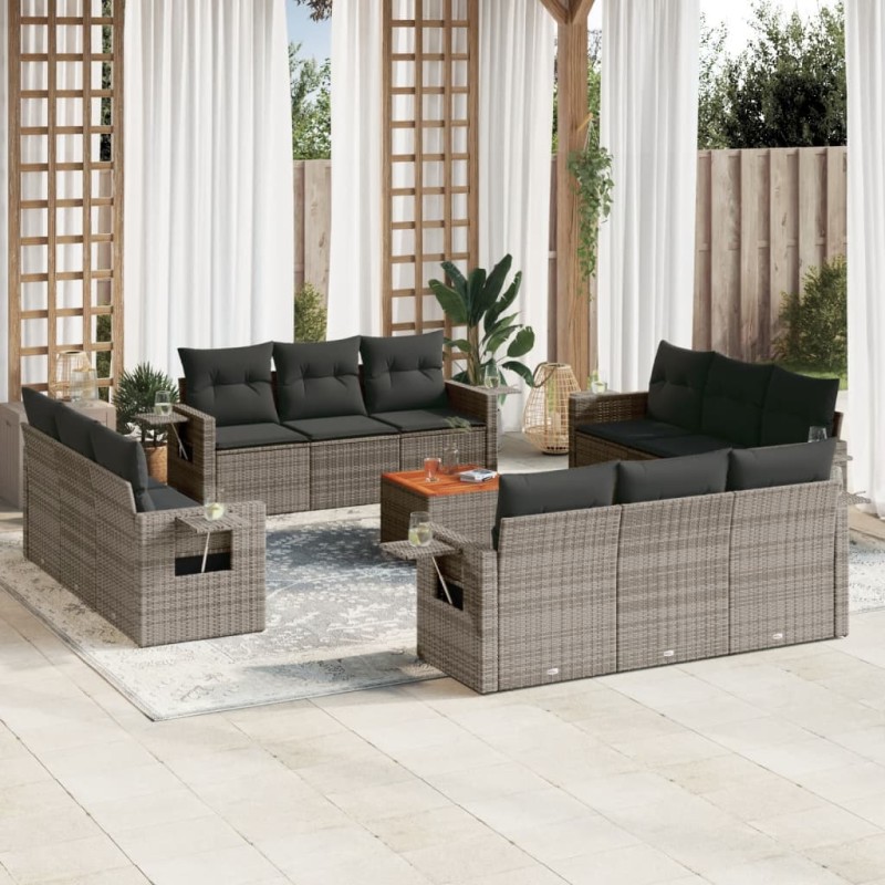 vidaXL 13-tlg. Garten-Sofagarnitur mit Kissen Grau Poly Rattan vidaXL 13-tlg. Garten-Sofagarnitur mit Kissen Grau Poly Rattan