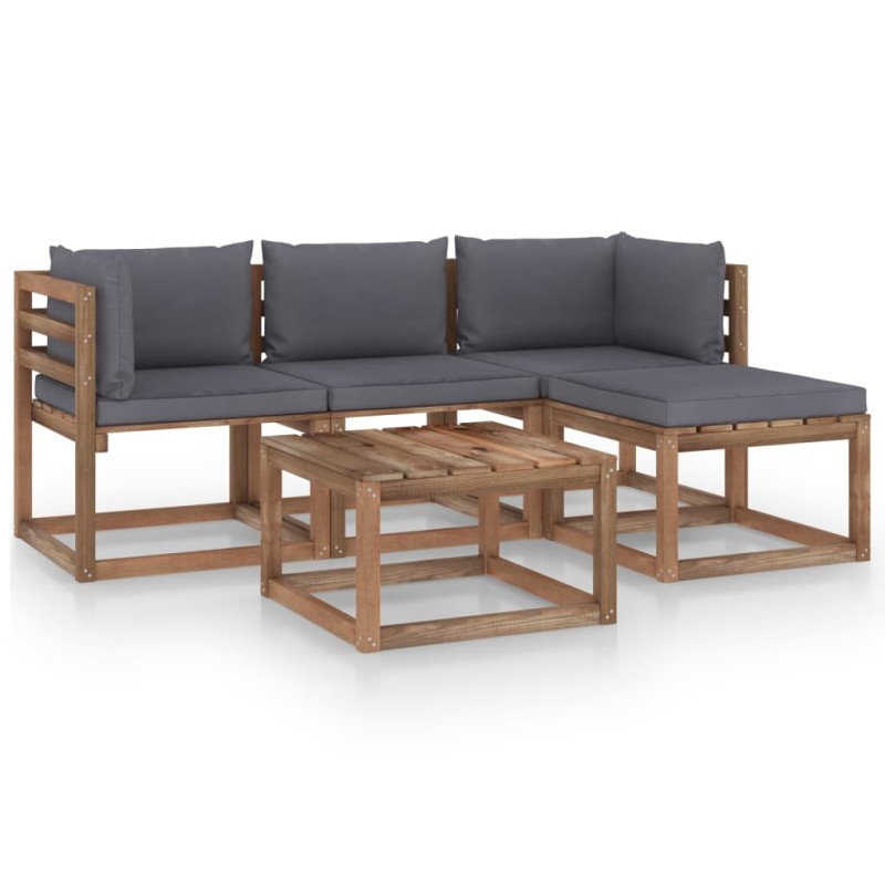 5-tlg. Garten-Lounge-Set mit Anthrazit Kissen 5-tlg. Garten-Lounge-Set mit Anthrazit Kissen