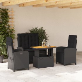 vidaXL 4-tlg. Garten-Essgruppe mit Kissen Schwarz Poly Rattan