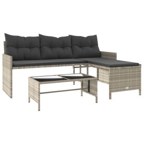 vidaXL Gartensofa in L-Form mit Tisch und Kissen Hellgrau Poly Rattan