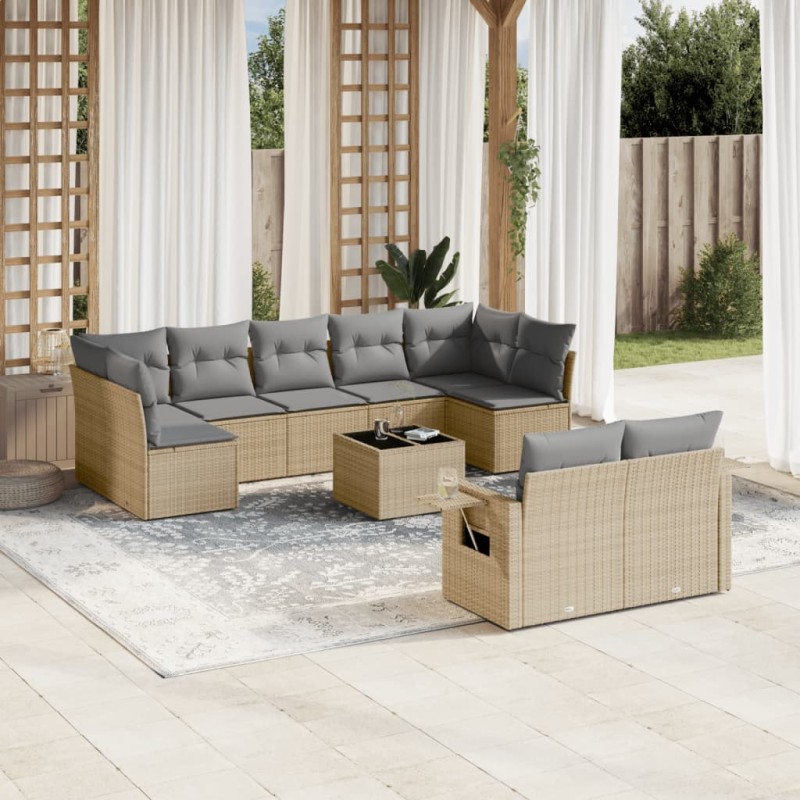 vidaXL 10-tlg. Garten-Sofagarnitur mit Kissen Beige Poly Rattan vidaXL 10-tlg. Garten-Sofagarnitur mit Kissen Beige Poly Rattan