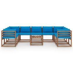 10-tlg. Garten-Lounge-Set mit Kissen in Hellblau