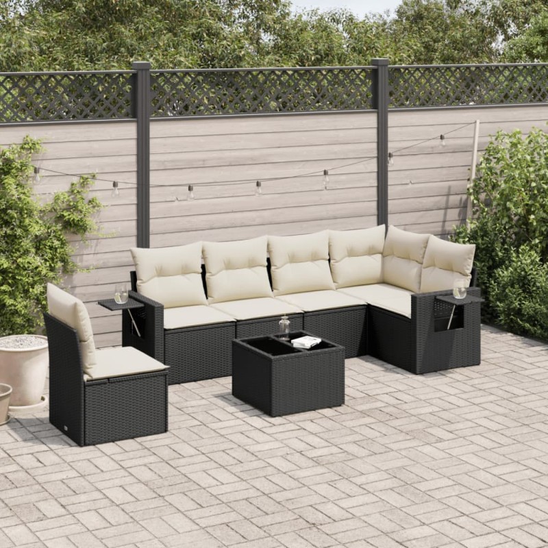 vidaXL 7-tlg. Garten-Sofagarnitur mit Kissen Schwarz Poly Rattan vidaXL 7-tlg. Garten-Sofagarnitur mit Kissen Schwarz Poly Rattan