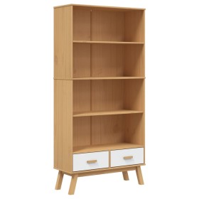 vidaXL Bücherregal OLDEN 4 Fächer Weiß und Braun Massivholz Kiefer
