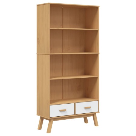 vidaXL Bücherregal OLDEN 4 Fächer Weiß und Braun Massivholz Kiefer
