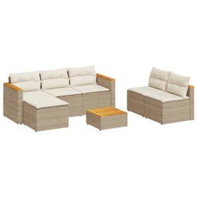 vidaXL 5-tlg. Garten-Sofagarnitur mit Kissen Beige Poly Rattan Akazie
