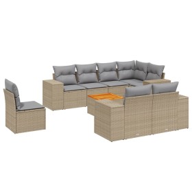 vidaXL 9-tlg. Garten-Sofagarnitur mit Kissen Beige Poly Rattan