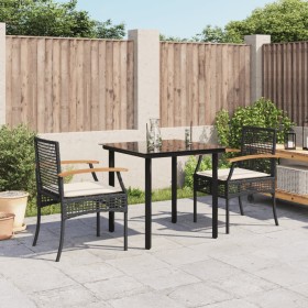 vidaXL 3-tlg. Garten-Essgruppe mit Kissen Schwarz Poly Rattan