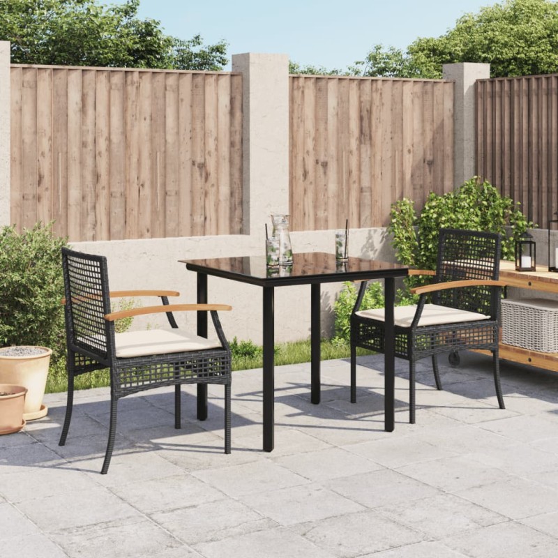 vidaXL 3-tlg. Garten-Essgruppe mit Kissen Schwarz Poly Rattan vidaXL 3-tlg. Garten-Essgruppe mit Kissen Schwarz Poly Rattan