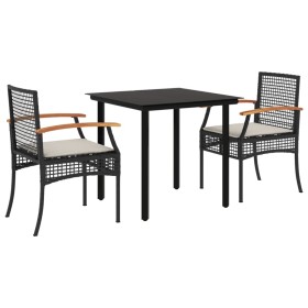vidaXL 3-tlg. Garten-Essgruppe mit Kissen Schwarz Poly Rattan