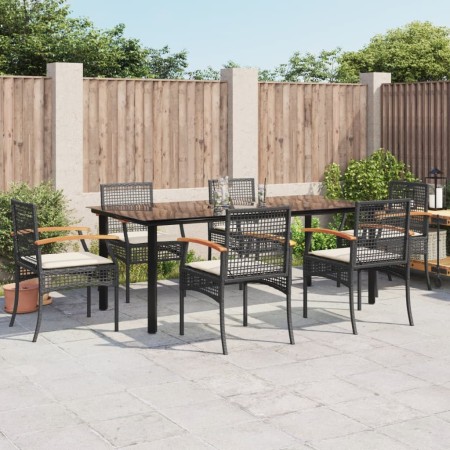 vidaXL 7-tlg. Garten-Essgruppe mit Kissen Schwarz Poly Rattan