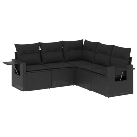 vidaXL 5-tlg. Garten-Sofagarnitur mit Kissen Schwarz Poly Rattan