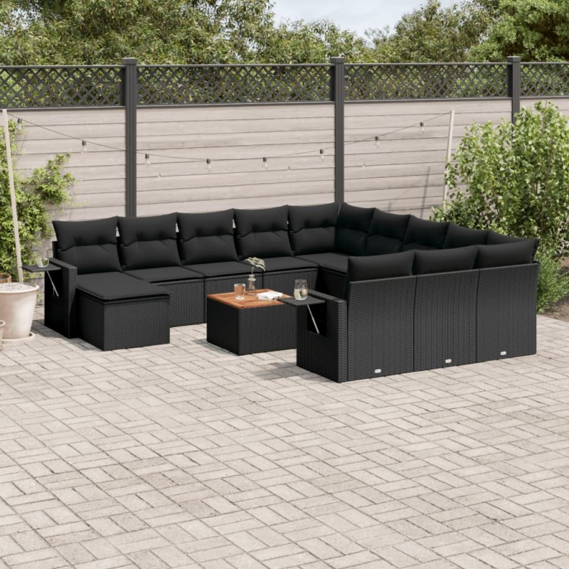 vidaXL 13-tlg. Garten-Sofagarnitur mit Kissen Schwarz Poly Rattan vidaXL 13-tlg. Garten-Sofagarnitur mit Kissen Schwarz Poly Rattan