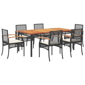 vidaXL 7-tlg. Garten-Essgruppe mit Kissen Schwarz Poly Rattan