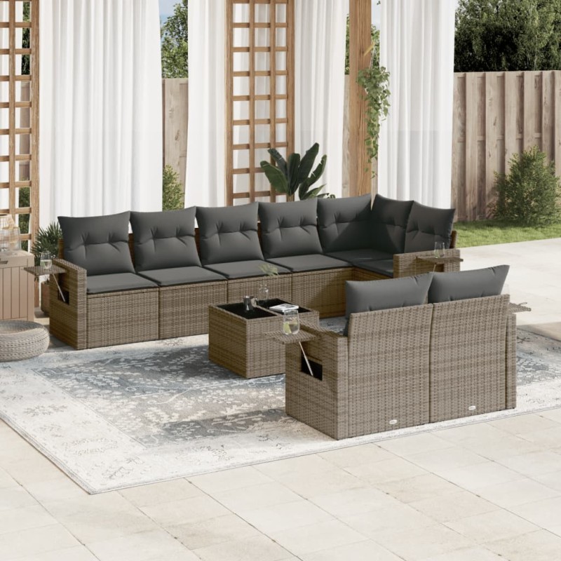 vidaXL 9-tlg. Garten-Sofagarnitur mit Kissen Grau Poly Rattan vidaXL 9-tlg. Garten-Sofagarnitur mit Kissen Grau Poly Rattan