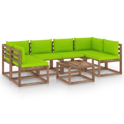 7-tlg. Garten-Lounge-Set aus Paletten mit Kissen Kiefernholz