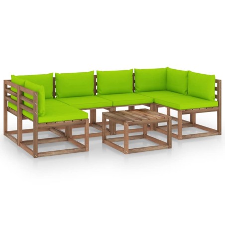 7-tlg. Garten-Lounge-Set aus Paletten mit Kissen Kiefernholz