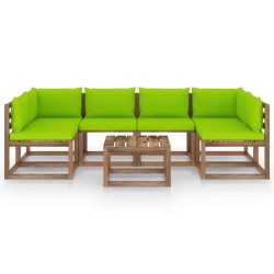 7-tlg. Garten-Lounge-Set aus Paletten mit Kissen Kiefernholz