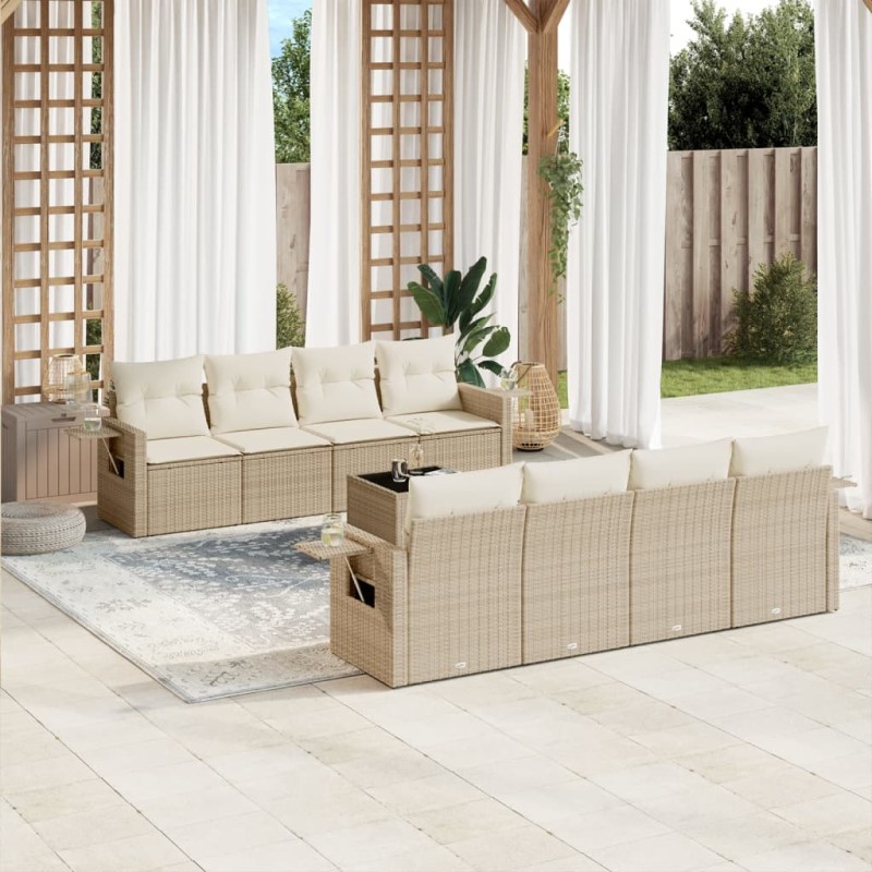 vidaXL 9-tlg. Garten-Sofagarnitur mit Kissen Beige Poly Rattan vidaXL 9-tlg. Garten-Sofagarnitur mit Kissen Beige Poly Rattan