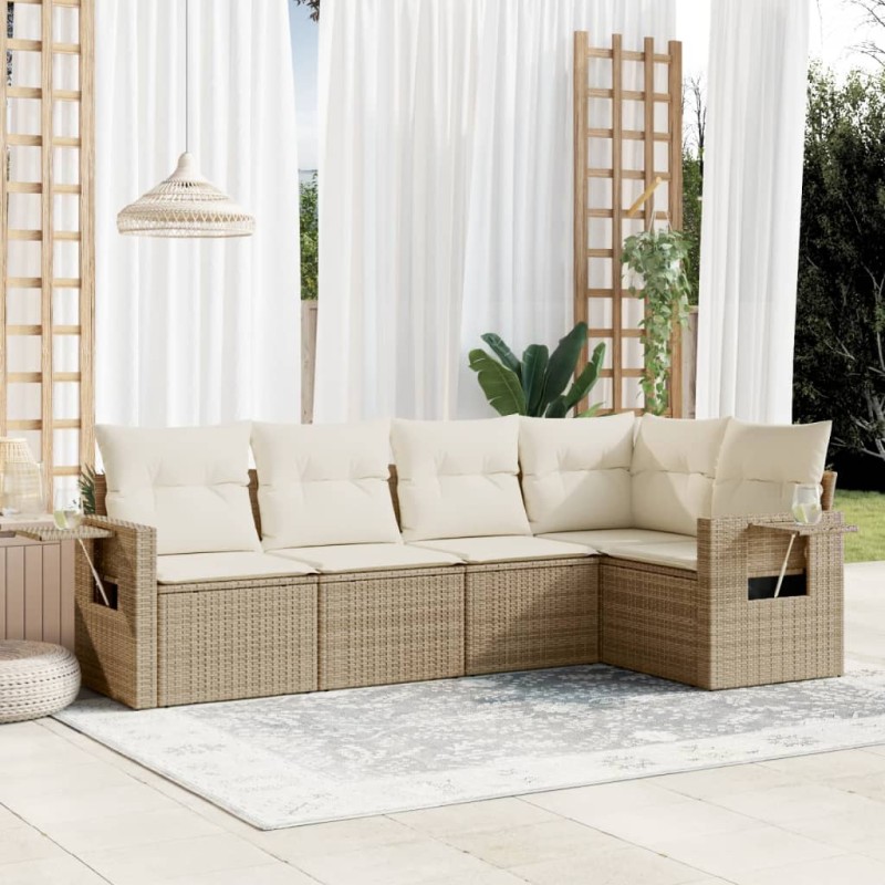 vidaXL 5-tlg. Garten-Sofagarnitur mit Kissen Beige Poly Rattan vidaXL 5-tlg. Garten-Sofagarnitur mit Kissen Beige Poly Rattan