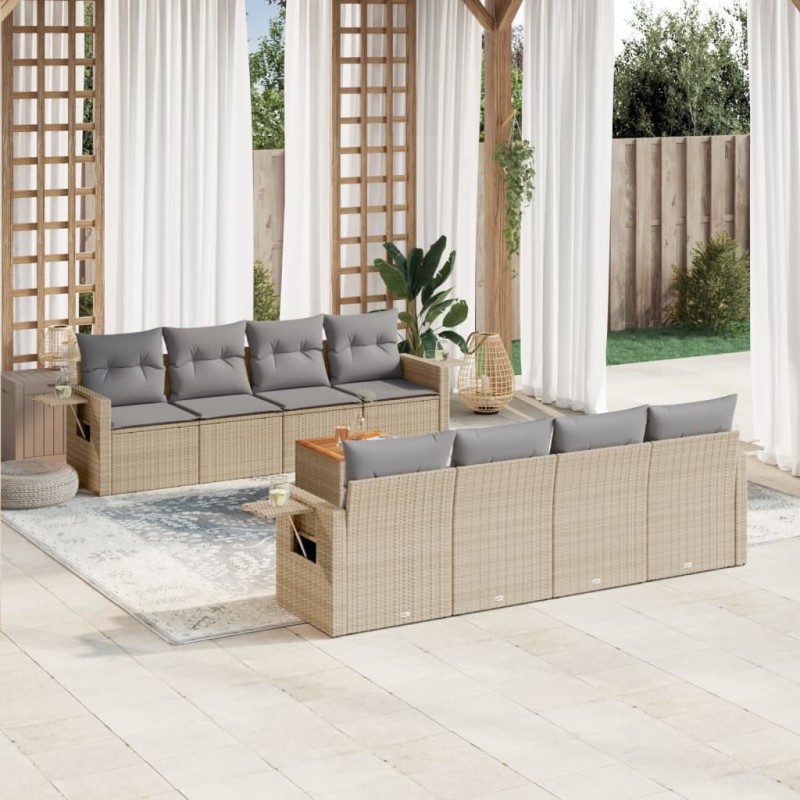 vidaXL 9-tlg. Garten-Sofagarnitur mit Kissen Beige Poly Rattan vidaXL 9-tlg. Garten-Sofagarnitur mit Kissen Beige Poly Rattan