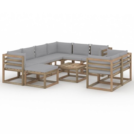 10-tlg. Garten-Lounge-Set mit Kissen Grau