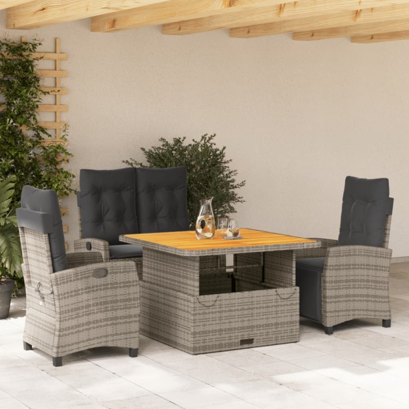 vidaXL 4-tlg. Garten-Essgruppe mit Kissen Grau Poly Rattan vidaXL 4-tlg. Garten-Essgruppe mit Kissen Grau Poly Rattan