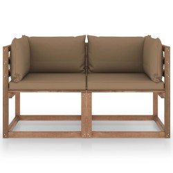 Garten-Palettensofa 2-Sitzer mit Kissen in Taupe Kiefernholz