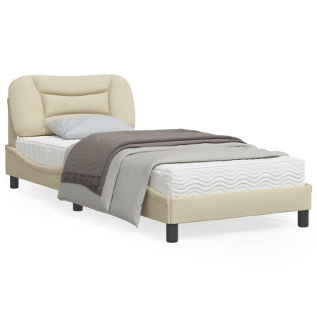 vidaXL Bettgestell mit LED Creme 90x190 cm Stoff
