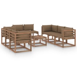 9-tlg. Garten-Lounge-Set mit Kissen Taupe