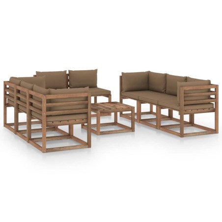 9-tlg. Garten-Lounge-Set mit Kissen Taupe