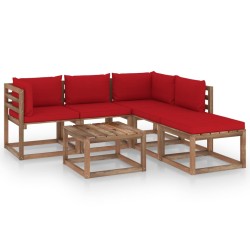 6-tlg. Garten-Lounge-Set aus Paletten mit Kissen Kiefernholz