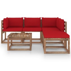 6-tlg. Garten-Lounge-Set aus Paletten mit Kissen Kiefernholz