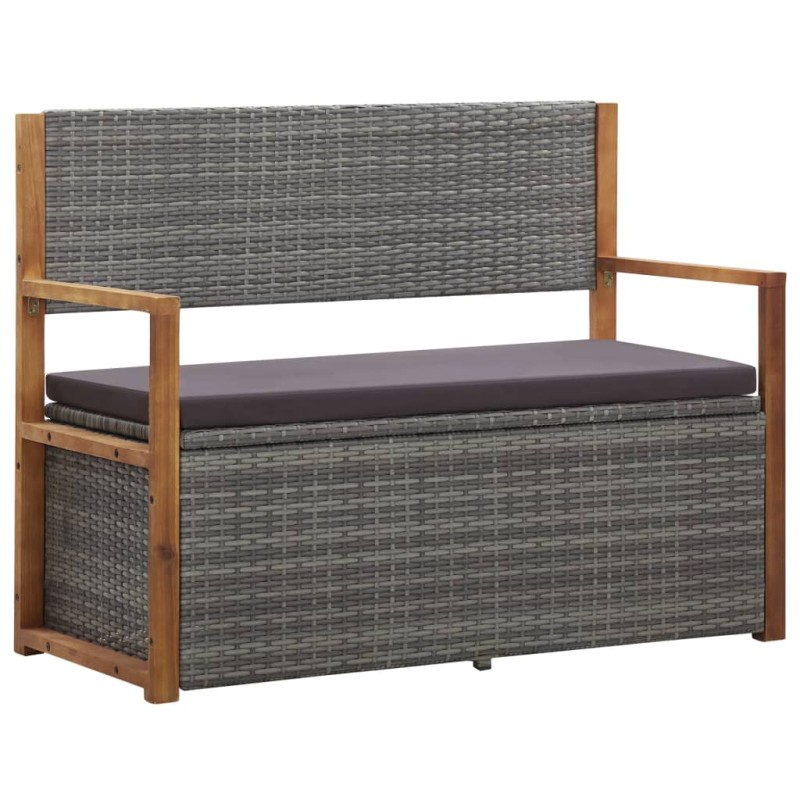 vidaXL Bank mit Stauraum 115 cm Poly Rattan Massivholz Akazie Grau vidaXL Bank mit Stauraum 115 cm Poly Rattan Massivholz Akazie Grau