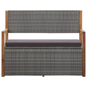 vidaXL Bank mit Stauraum 115 cm Poly Rattan Massivholz Akazie Grau