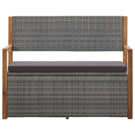 vidaXL Bank mit Stauraum 115 cm Poly Rattan Massivholz Akazie Grau