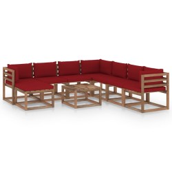 9-tlg. Garten-Lounge-Set mit Kissen Weinrot
