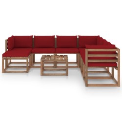 9-tlg. Garten-Lounge-Set mit Kissen Weinrot