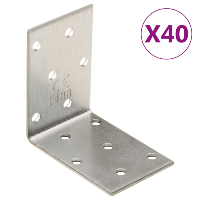 vidaXL Winkelhalterungen 40 Stk. 2 mm 60x40x60 mm Verzinkter Stahl vidaXL Winkelhalterungen 40 Stk. 2 mm 60x40x60 mm Verzinkter Stahl
