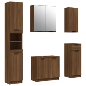 vidaXL 5-tlg. Badmöbel-Set Braun Eichen-Optik Holzwerkstoff
