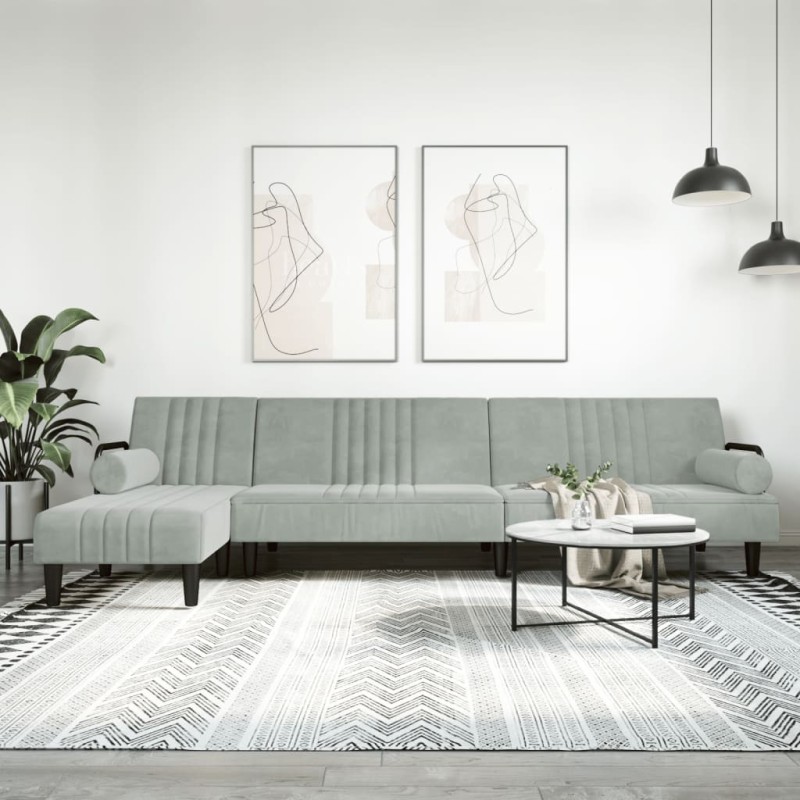 vidaXL Schlafsofa in L-Form Hellgrau 260x140x70 cm Samt vidaXL Schlafsofa in L-Form Hellgrau 260x140x70 cm Samt