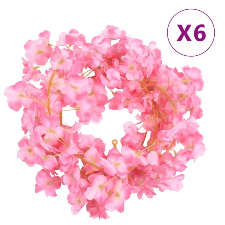 vidaXL Künstliche Blumengirlanden 6 Stk. Dunkelrosa 180 cm