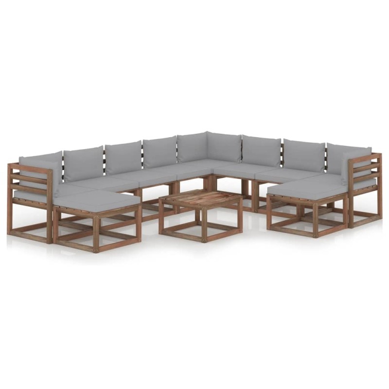 11-tlg. Garten-Lounge-Set mit Kissen Grau 11-tlg. Garten-Lounge-Set mit Kissen Grau