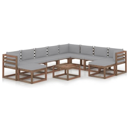 11-tlg. Garten-Lounge-Set mit Kissen Grau