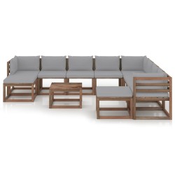 11-tlg. Garten-Lounge-Set mit Kissen Grau
